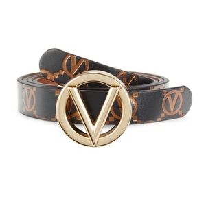 NWT Mario Valentino Baby Monogram Gold logo Black Leather Belt Small